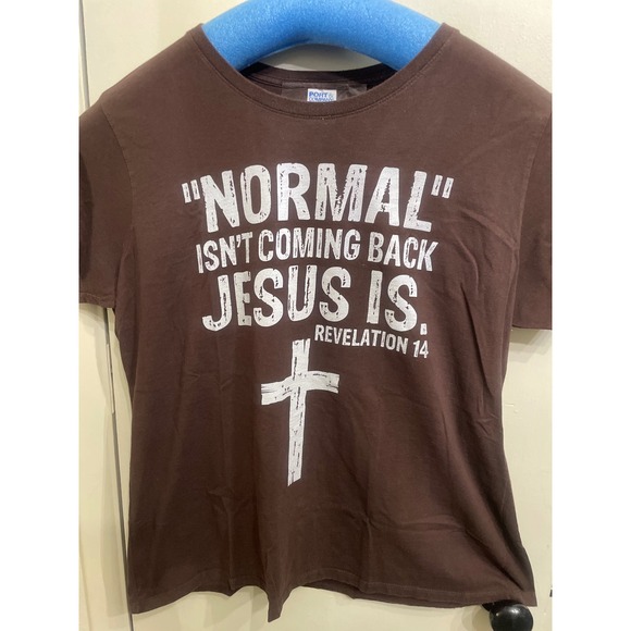Port & Company Tops - Port & Company Jesus Is Coming Back Graphic T-Shirt Brown Revelation 14 Large